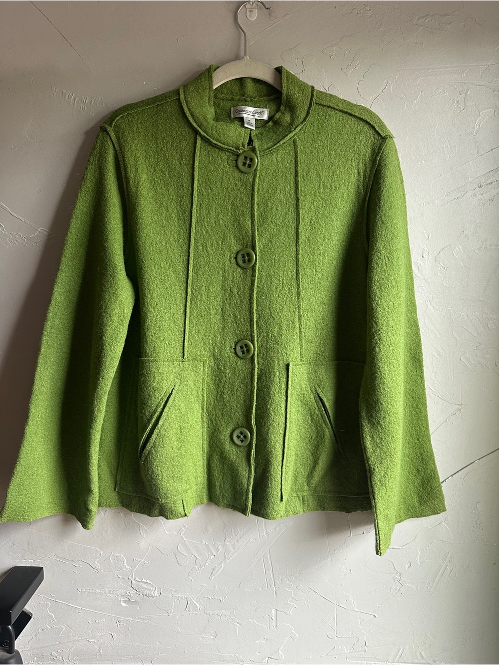 Forest Fairy Green Wool Blend Jacket Statement Buttons Stand Collar Cottagecore